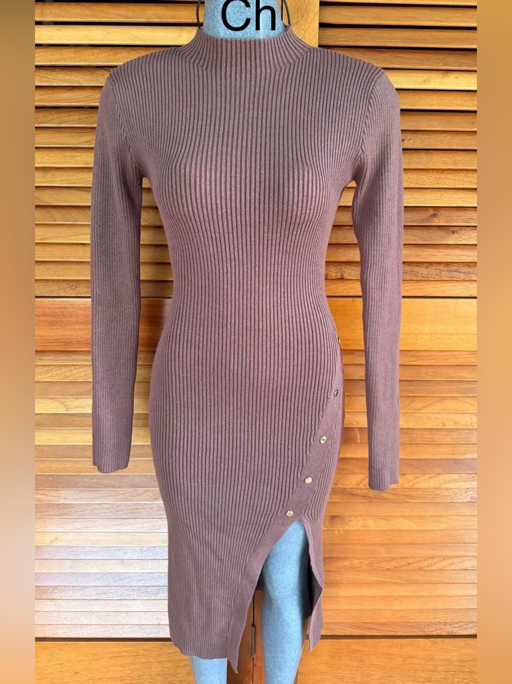 Ribbed Long Sleeve Knit Dress in Mauve